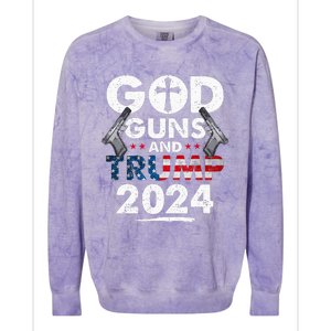 God Guns And Trump 2024 Usa American Flag Colorblast Crewneck Sweatshirt