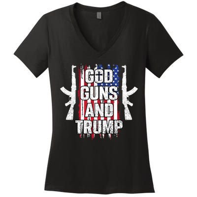 God Guns And Trump 2024 Women's V-Neck T-Shirt