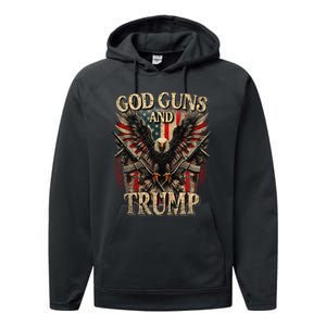 God Guns And Trump 2nd Amendment Flag Eagle American Flag Performance Fleece Hoodie