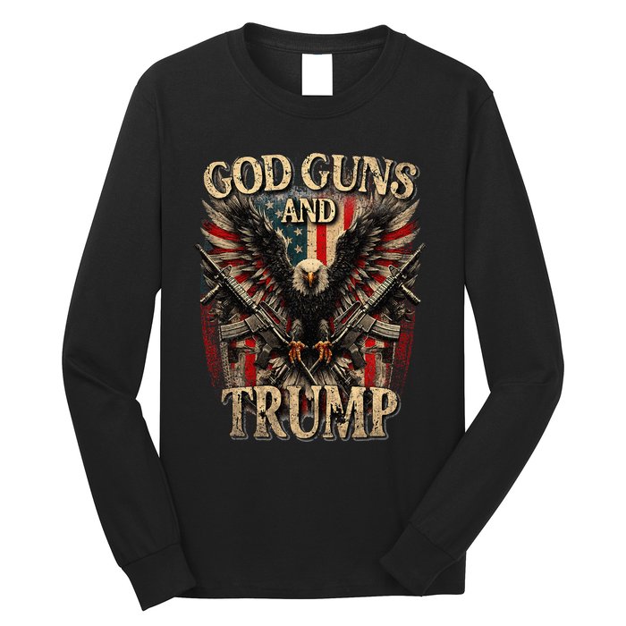 God Guns And Trump 2nd Amendment Flag Eagle American Flag Long Sleeve Shirt