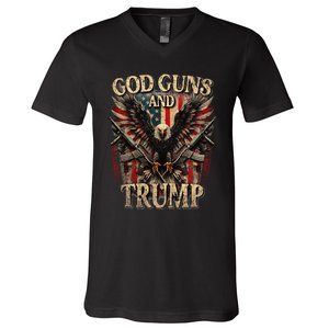 God Guns And Trump 2nd Amendment Flag Eagle American Flag V-Neck T-Shirt