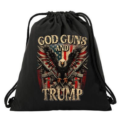 God Guns And Trump 2nd Amendment Flag Eagle American Flag Drawstring Bag
