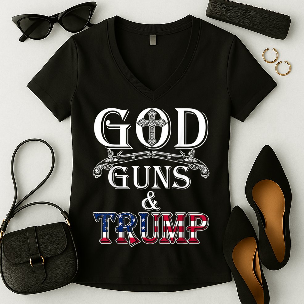 God Guns And Trump Women's V-Neck T-Shirt