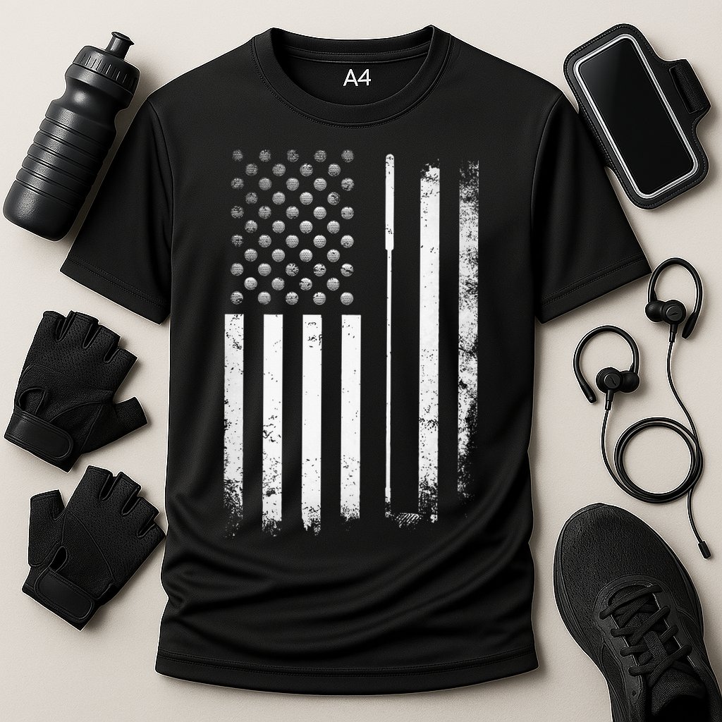 Golf Golfer American Flag Golf Flat Cooling Performance Crew T-Shirt