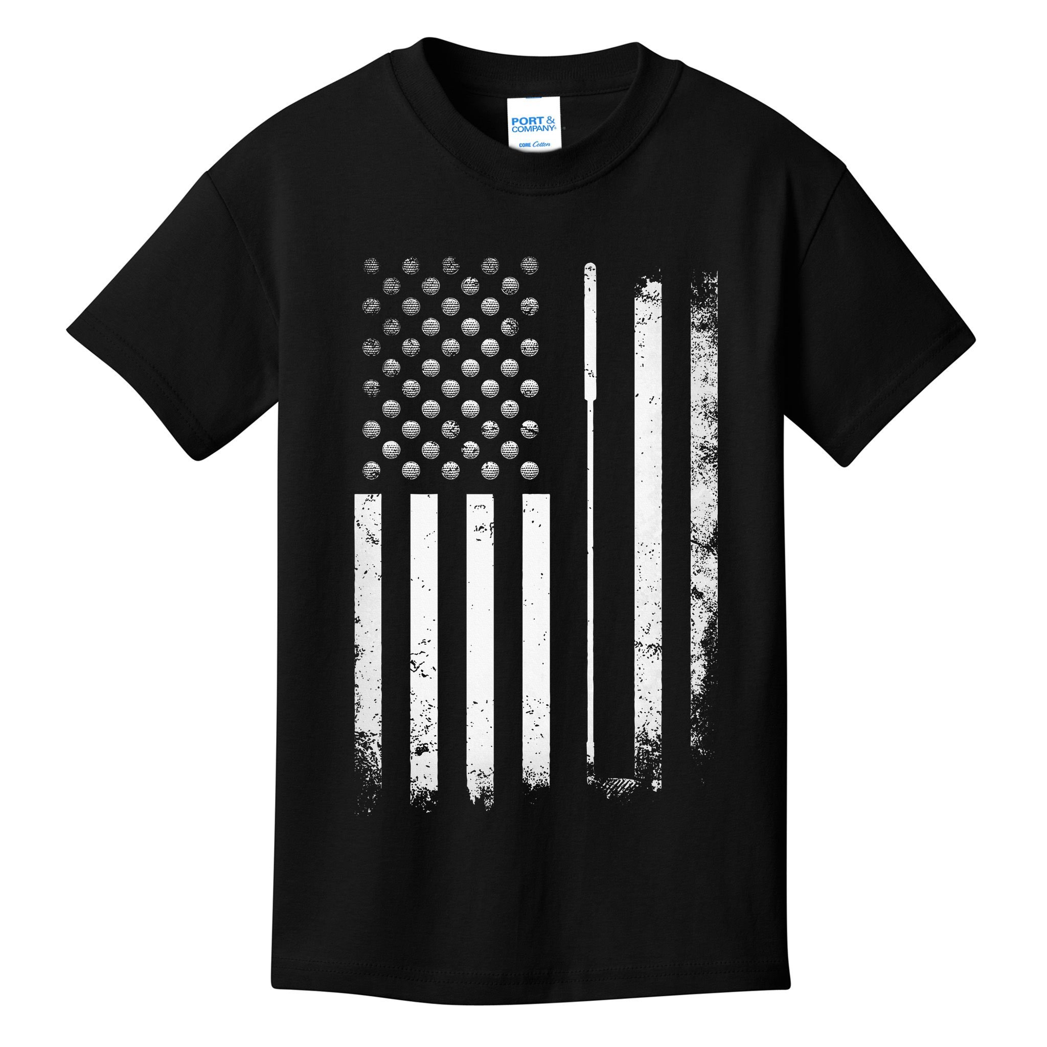 Golf Golfer American Flag Golf Flat Kids T-Shirt