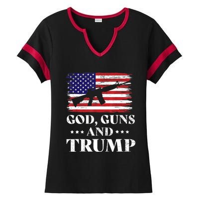 God Guns And Trump Gift For Donald Trump Supporters On President's Day Ladies Halftime Notch Neck Tee