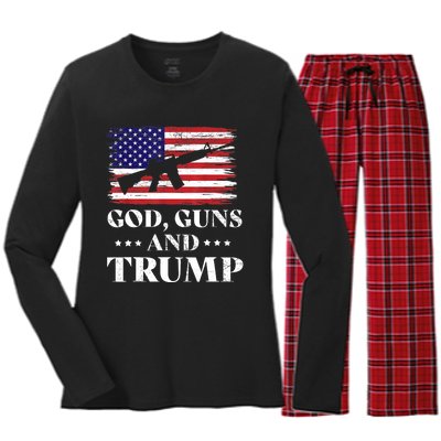 God Guns And Trump Gift For Donald Trump Supporters On President's Day Women's Long Sleeve Flannel Pajama Set 