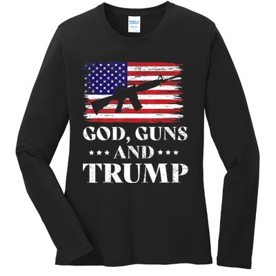 God Guns And Trump Gift For Donald Trump Supporters On President's Day Ladies Long Sleeve Shirt