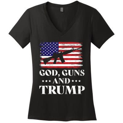 God Guns And Trump Gift For Donald Trump Supporters On President's Day Women's V-Neck T-Shirt