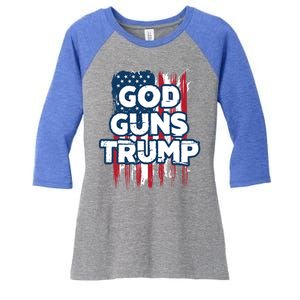 God Guns And Trump 2020 American Flag Cute Gift Women's Tri-Blend 3/4-Sleeve Raglan Shirt