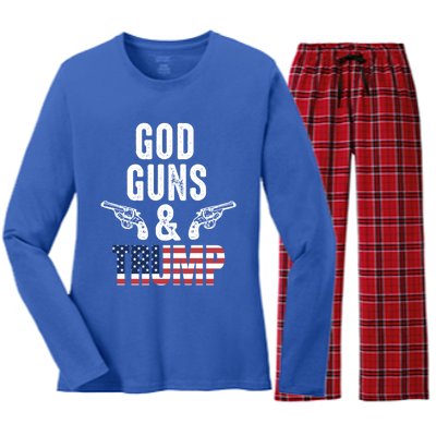 God Guns And Trump Republican Support Merica Gift Women's Long Sleeve Flannel Pajama Set 