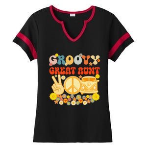 Groovy Great Aunt Retro Matching Family Baby Shower Mother's Ladies Halftime Notch Neck Tee