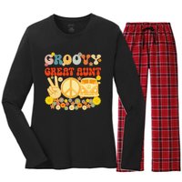 Groovy Great Aunt Retro Matching Family Baby Shower Mother's Women's Long Sleeve Flannel Pajama Set 