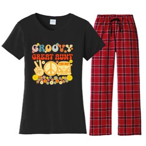 Groovy Great Aunt Retro Matching Family Baby Shower Mother's Women's Flannel Pajama Set