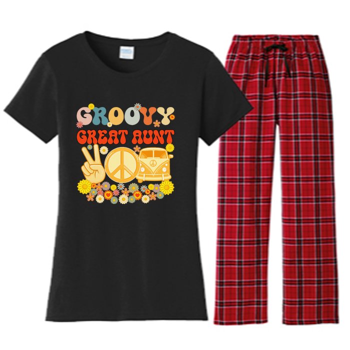 Groovy Great Aunt Retro Matching Family Baby Shower Mother's Women's Flannel Pajama Set