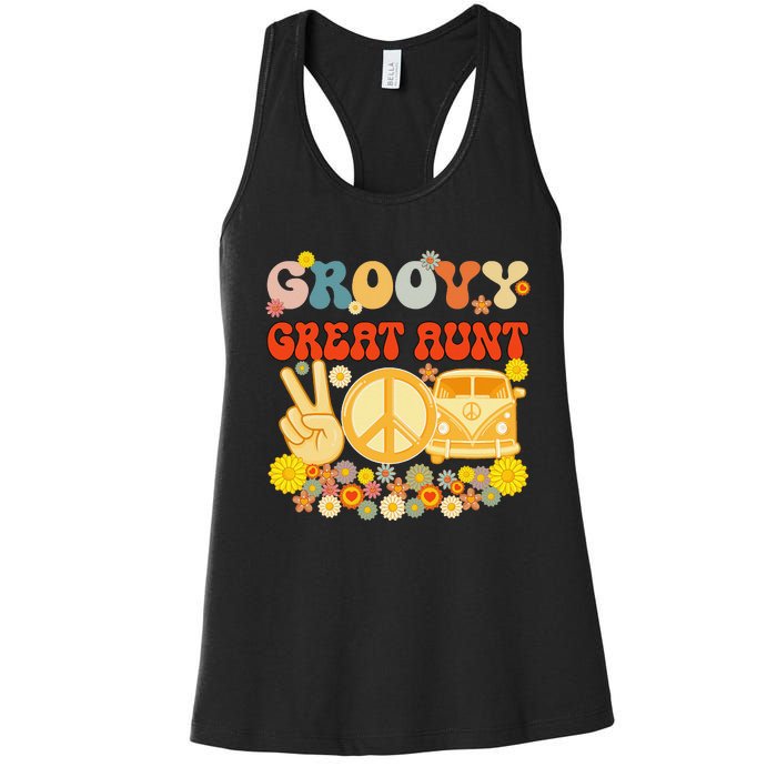 Groovy Great Aunt Retro Matching Family Baby Shower Mother's Women's Racerback Tank