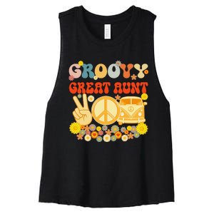 Groovy Great Aunt Retro Matching Family Baby Shower Mother's Women's Racerback Cropped Tank