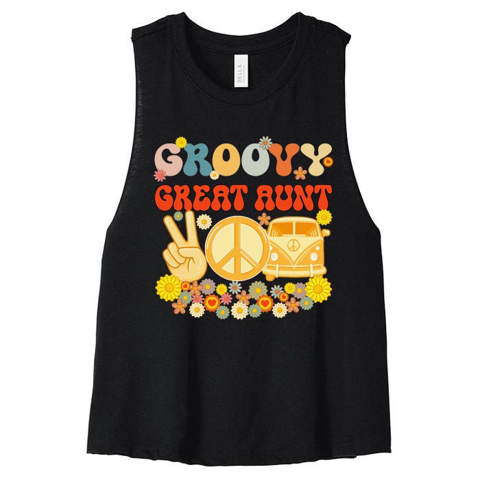 Groovy Great Aunt Retro Matching Family Baby Shower Mother's Women's Racerback Cropped Tank