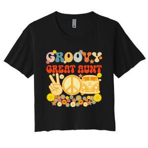 Groovy Great Aunt Retro Matching Family Baby Shower Mother's Women's Crop Top Tee