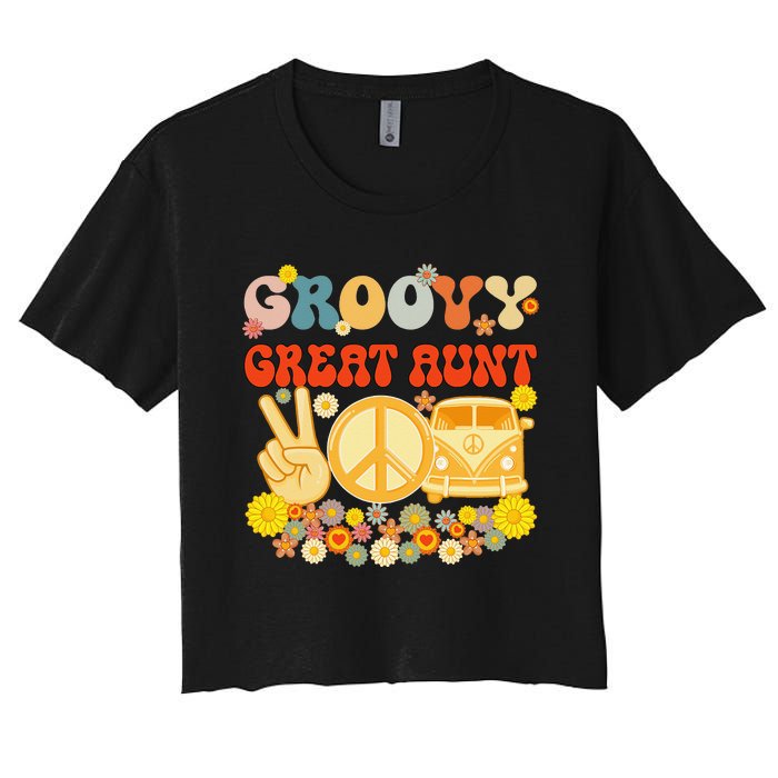 Groovy Great Aunt Retro Matching Family Baby Shower Mother's Women's Crop Top Tee