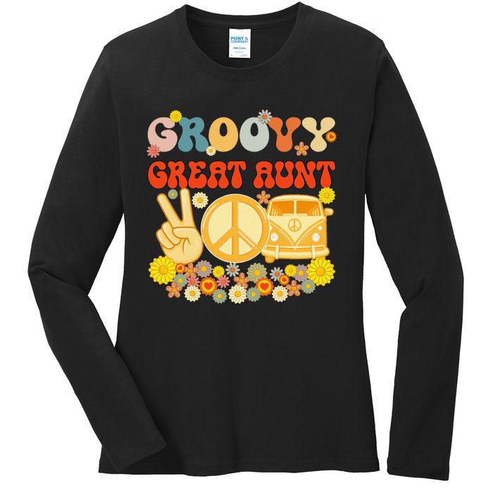 Groovy Great Aunt Retro Matching Family Baby Shower Mother's Ladies Long Sleeve Shirt