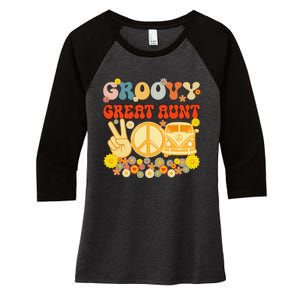 Groovy Great Aunt Retro Matching Family Baby Shower Mother's Women's Tri-Blend 3/4-Sleeve Raglan Shirt