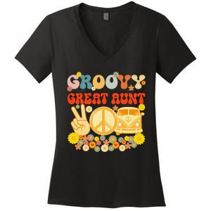 Groovy Great Aunt Retro Matching Family Baby Shower Mother's Women's V-Neck T-Shirt