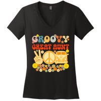 Groovy Great Aunt Retro Matching Family Baby Shower Mother's Women's V-Neck T-Shirt