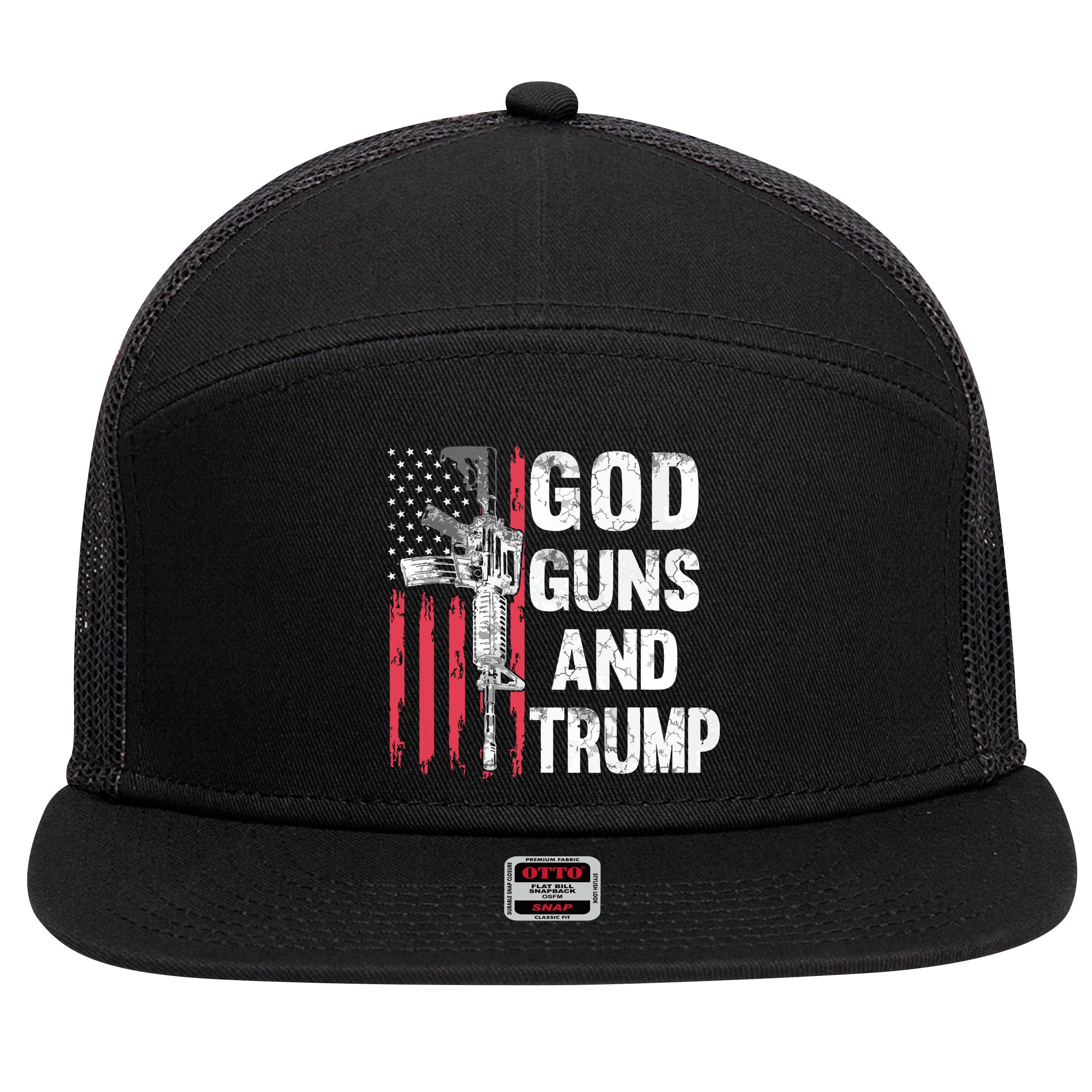 God Guns And Trump 2nd Amendment Flag Ar15 American Flag 7 Panel Mesh Trucker Snapback Hat
