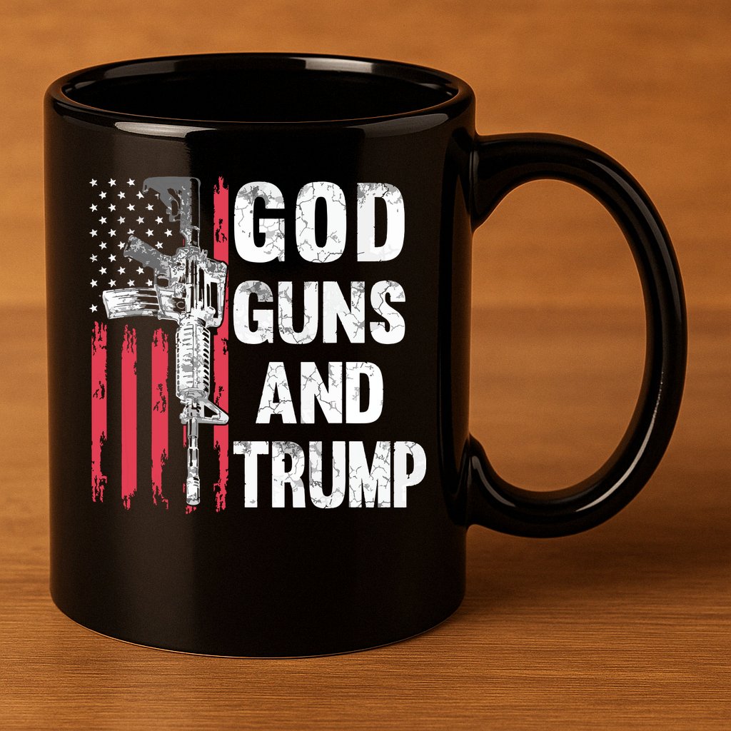 God Guns And Trump 2nd Amendment Flag Ar15 American Flag 11oz C Handle Ceramic Mug