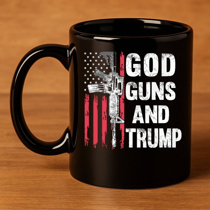 God Guns And Trump 2nd Amendment Flag Ar15 American Flag 11oz C Handle Ceramic Mug
