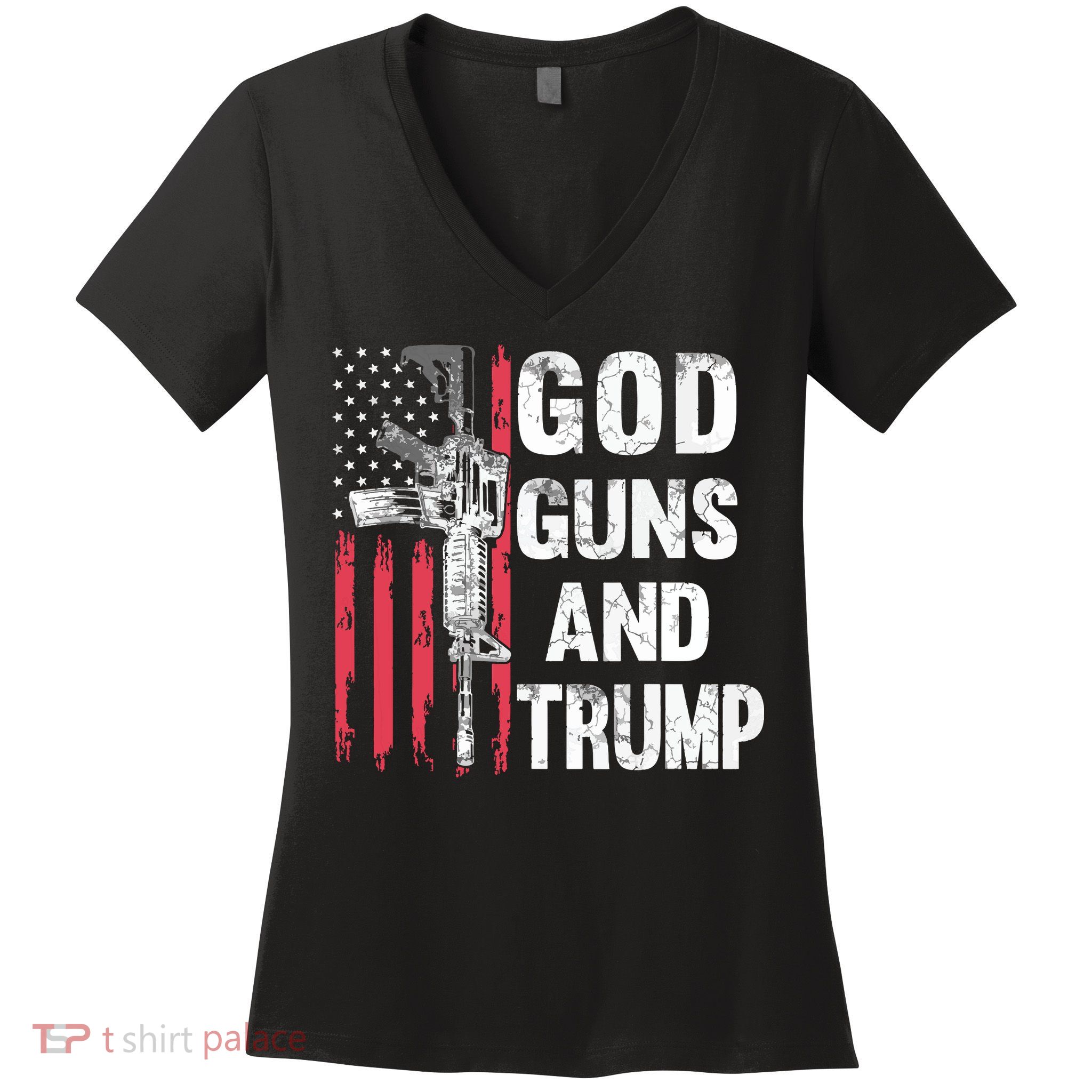 God Guns And Trump 2nd Amendment Flag Ar15 American Flag Women's V-Neck T-Shirt