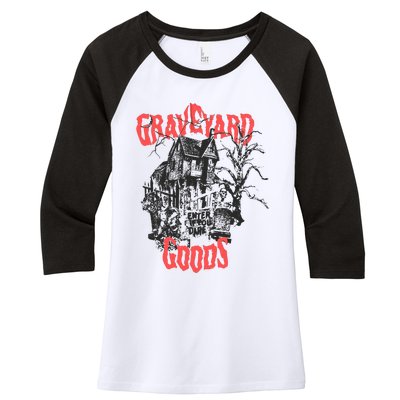 Graveyard Goods A Dark Damp House Women's Tri-Blend 3/4-Sleeve Raglan Shirt