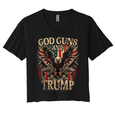 God Guns And Trump 2nd Amendment Flag Eagle American Flag Women's Crop Top Tee