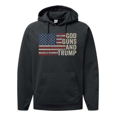 God Guns And Trump Pro God Gun Republican Usa Flag Performance Fleece Hoodie