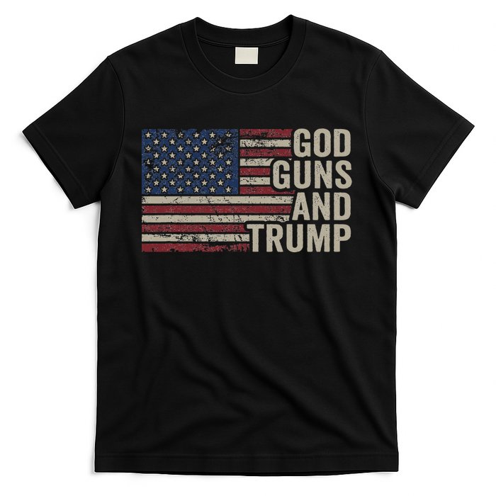 God Guns And Trump Pro God Gun Republican Usa Flag T-Shirt