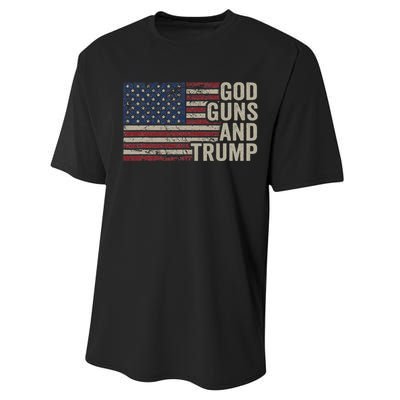 God Guns And Trump Pro God Gun Republican Usa Flag Performance Sprint T-Shirt