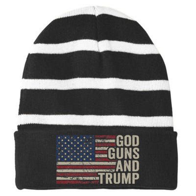 God Guns And Trump Pro God Gun Republican Usa Flag Striped Beanie with Solid Band