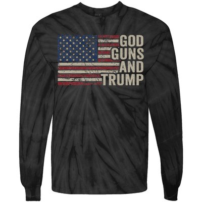 God Guns And Trump Pro God Gun Republican Usa Flag Tie-Dye Long Sleeve Shirt