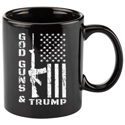 God Guns And Trump 2nd Amendment Flag AR15 11oz C Handle Ceramic Mug