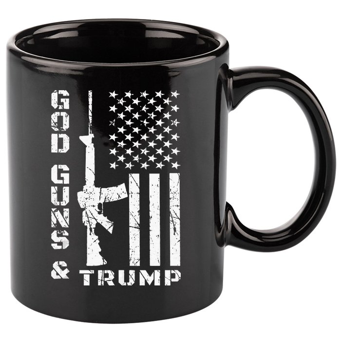 God Guns And Trump 2nd Amendment Flag AR15 11oz C Handle Ceramic Mug