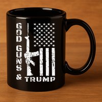 God Guns And Trump 2nd Amendment Flag AR15 11oz C Handle Ceramic Mug