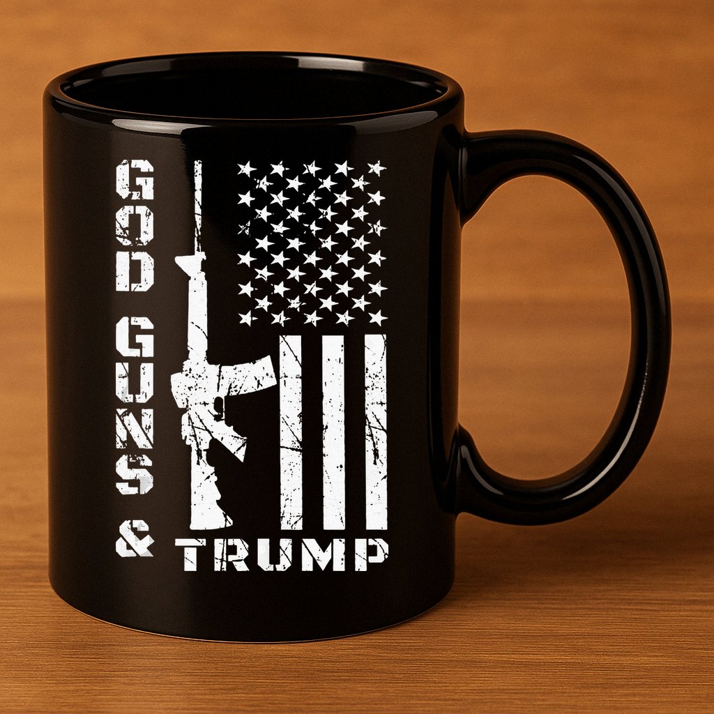 God Guns And Trump 2nd Amendment Flag AR15 11oz C Handle Ceramic Mug