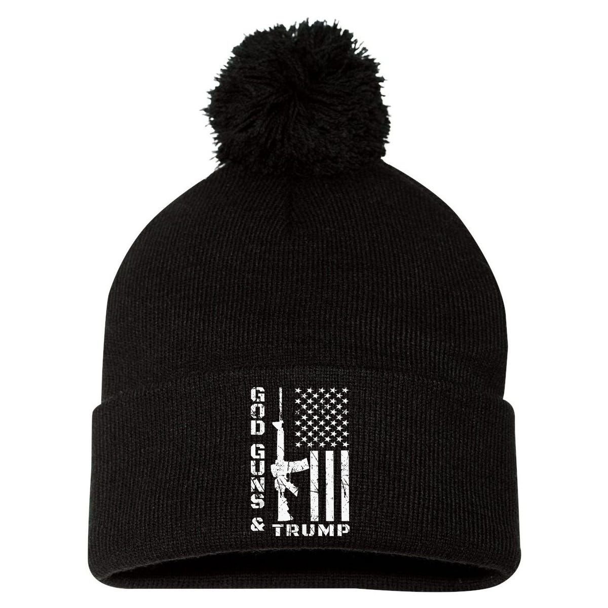 God Guns And Trump 2nd Amendment Flag AR15 Pom Pom 12in Knit Beanie