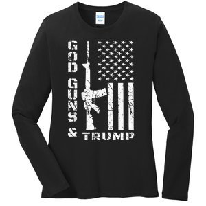 God Guns And Trump 2nd Amendment Flag AR15 Ladies Long Sleeve Shirt