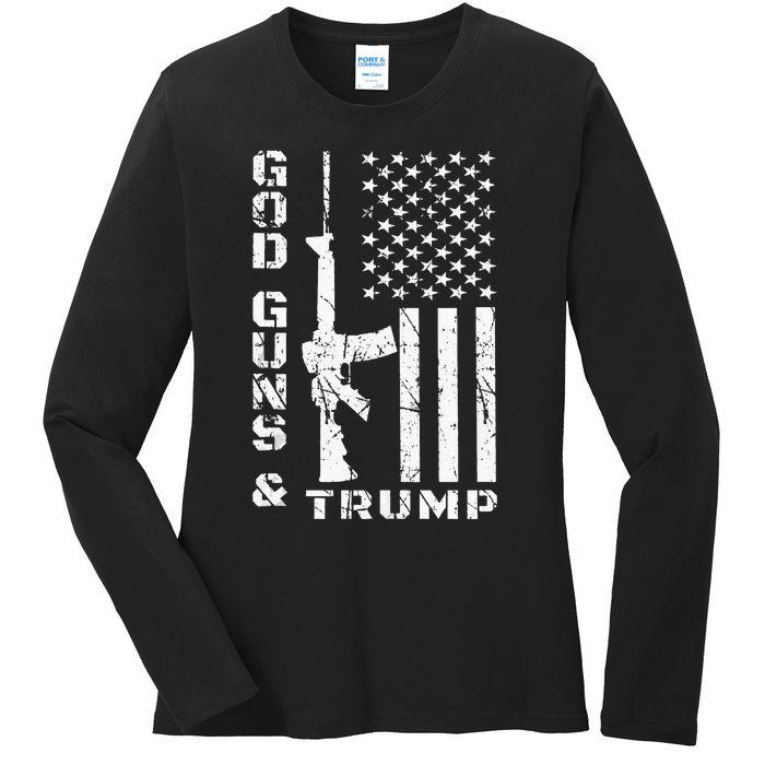 God Guns And Trump 2nd Amendment Flag AR15 Ladies Long Sleeve Shirt