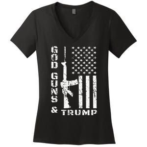 God Guns And Trump 2nd Amendment Flag AR15 Women's V-Neck T-Shirt