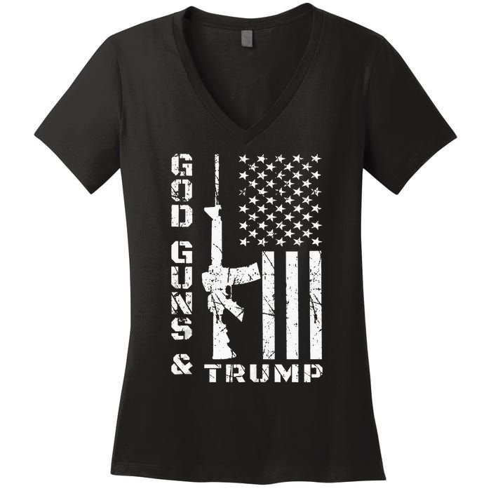 God Guns And Trump 2nd Amendment Flag AR15 Women's V-Neck T-Shirt