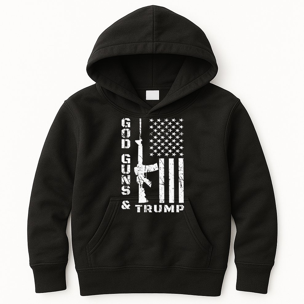 God Guns And Trump 2nd Amendment Flag AR15 Kids Hoodie