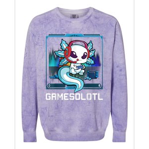 Gamesolotl Gamer Axolotl Playing Video Games Boys Girls Colorblast Crewneck Sweatshirt